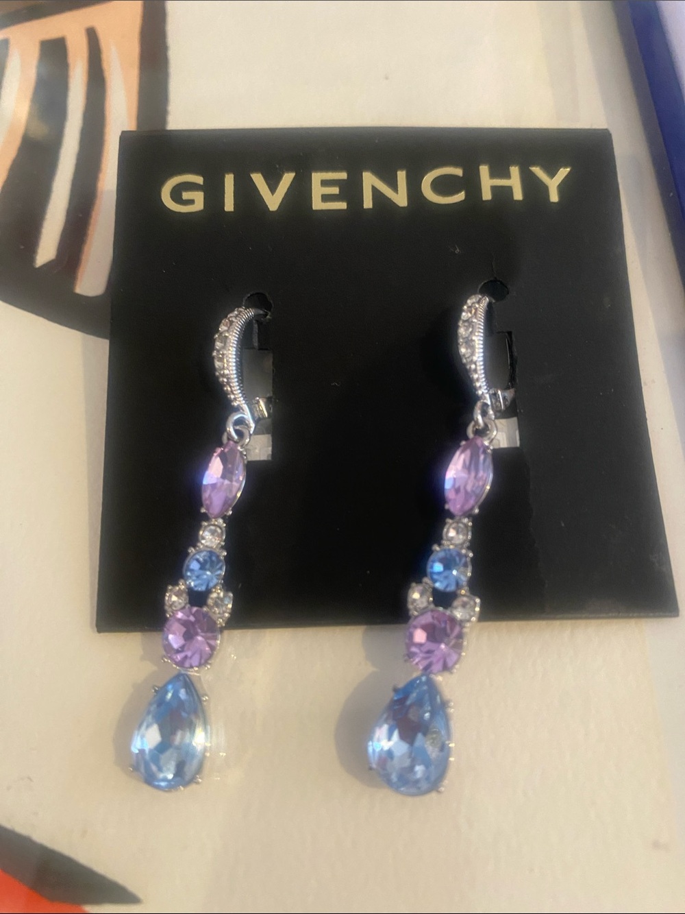 Givenchy Silver-Tone Drop Earrings with Blue and Purple Stones